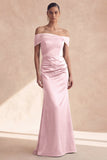 Off-the-shoulder olijfgroene zeemeermin gerimpelde bruidsmeisjesjurk