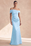 Off-the-shoulder olijfgroene zeemeermin gerimpelde bruidsmeisjesjurk