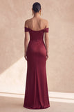 Off-the-shoulder bordeauxrode zeemeermin-formele jurk met split