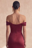 Off-the-shoulder bordeauxrode zeemeermin-formele jurk met split
