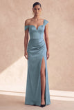 Off-the-shoulder bordeauxrode zeemeermin-formele jurk met split