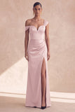 Off-the-shoulder bordeauxrode zeemeermin-formele jurk met split