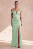 Off-the-shoulder bordeauxrode zeemeermin-formele jurk met split