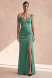 Off-the-shoulder bordeauxrode zeemeermin-formele jurk met split