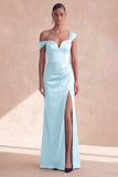 Off-the-shoulder bordeauxrode zeemeermin-formele jurk met split