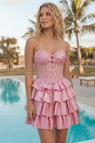 A-lijn roze sweetheart korset Homecoming jurk met laagjes homecoming jurk en kralen