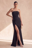 Zwarte strapless zeemeermin bloemen lange formele jurk met split