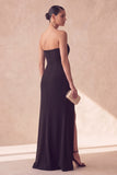 Zwarte strapless zeemeermin bloemen lange formele jurk met split