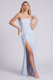 Zwarte strapless zeemeermin bloemen lange formele jurk met split