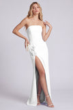 Zwarte strapless zeemeermin bloemen lange formele jurk met split