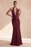 Cabernet halter hals met gerimpelde zeemeermin lange formele jurk
