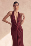 Cabernet halter hals met gerimpelde zeemeermin lange formele jurk