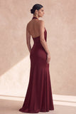 Cabernet halter hals met gerimpelde zeemeermin lange formele jurk