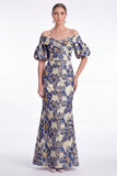 Off the Shoulder Zeemeermin Roze Bloem Jacquard Lange Moeder van de Bruid Jurk