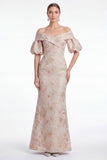 Off the Shoulder Zeemeermin Roze Bloem Jacquard Lange Moeder van de Bruid Jurk