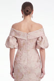 Off the Shoulder Zeemeermin Roze Bloem Jacquard Lange Moeder van de Bruid Jurk
