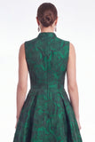 A-lijn groene bloemen jacquard V-hals lange moeder van de bruid jurk