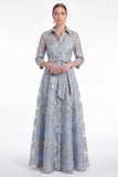 Champagne A-lijn Jacquard Long Mother Of the Bride jurk met riem