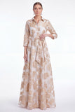 Champagne A-lijn Jacquard Long Mother Of the Bride jurk met riem