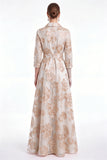 Champagne A-lijn Jacquard Long Mother Of the Bride jurk met riem