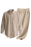 Lichtblauwe linnen heren Co-Ord set in 2 delen