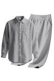 Lichtblauwe linnen heren Co-Ord set in 2 delen