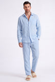 Lichtblauwe linnen heren Co-Ord set in 2 delen