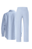 Lichtblauwe linnen heren Co-Ord set in 2 delen