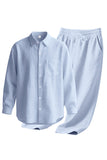 Lichtblauwe linnen heren Co-Ord set in 2 delen