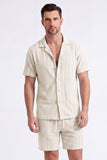 Heren tweedelige gebreide zomeroutfits Casual korte mouwen Cubaanse kraag overhemd en korte broek set