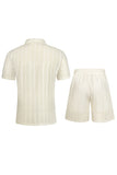 Heren tweedelige gebreide zomeroutfits Casual korte mouwen Cubaanse kraag overhemd en korte broek set