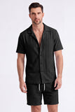 Heren tweedelige gebreide zomeroutfits Casual korte mouwen Cubaanse kraag overhemd en korte broek set