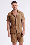Heren tweedelige gebreide zomeroutfits Casual korte mouwen Cubaanse kraag overhemd en korte broek set