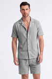 Heren tweedelige gebreide zomeroutfits Casual korte mouwen Cubaanse kraag overhemd en korte broek set