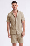Heren tweedelige gebreide zomeroutfits Casual korte mouwen Cubaanse kraag overhemd en korte broek set