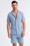 Heren tweedelige gebreide zomeroutfits Casual korte mouwen Cubaanse kraag overhemd en korte broek set