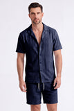 Heren tweedelige gebreide zomeroutfits Casual korte mouwen Cubaanse kraag overhemd en korte broek set