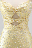 Bodycon halter hals met uitsnede parels gele homecomingjurk met kralen
