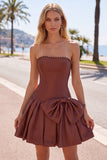 Mint strapless parels A-lijn homecomingjurk met strik