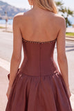 Mint strapless parels A-lijn homecomingjurk met strik