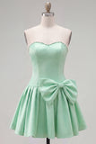 Mint strapless parels A-lijn homecomingjurk met strik