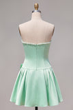 Mint strapless parels A-lijn homecomingjurk met strik