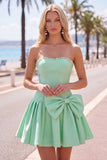 Mint strapless parels A-lijn homecomingjurk met strik