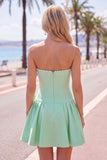 Mint strapless parels A-lijn homecomingjurk met strik