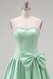 Mint strapless parels A-lijn homecomingjurk met strik