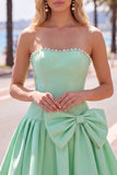 Mint strapless parels A-lijn homecomingjurk met strik