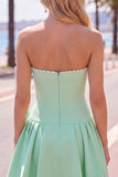 Mint strapless parels A-lijn homecomingjurk met strik