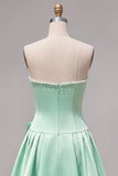 Mint strapless parels A-lijn homecomingjurk met strik