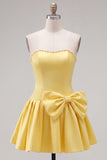 Mint strapless parels A-lijn homecomingjurk met strik