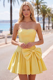 Mint strapless parels A-lijn homecomingjurk met strik